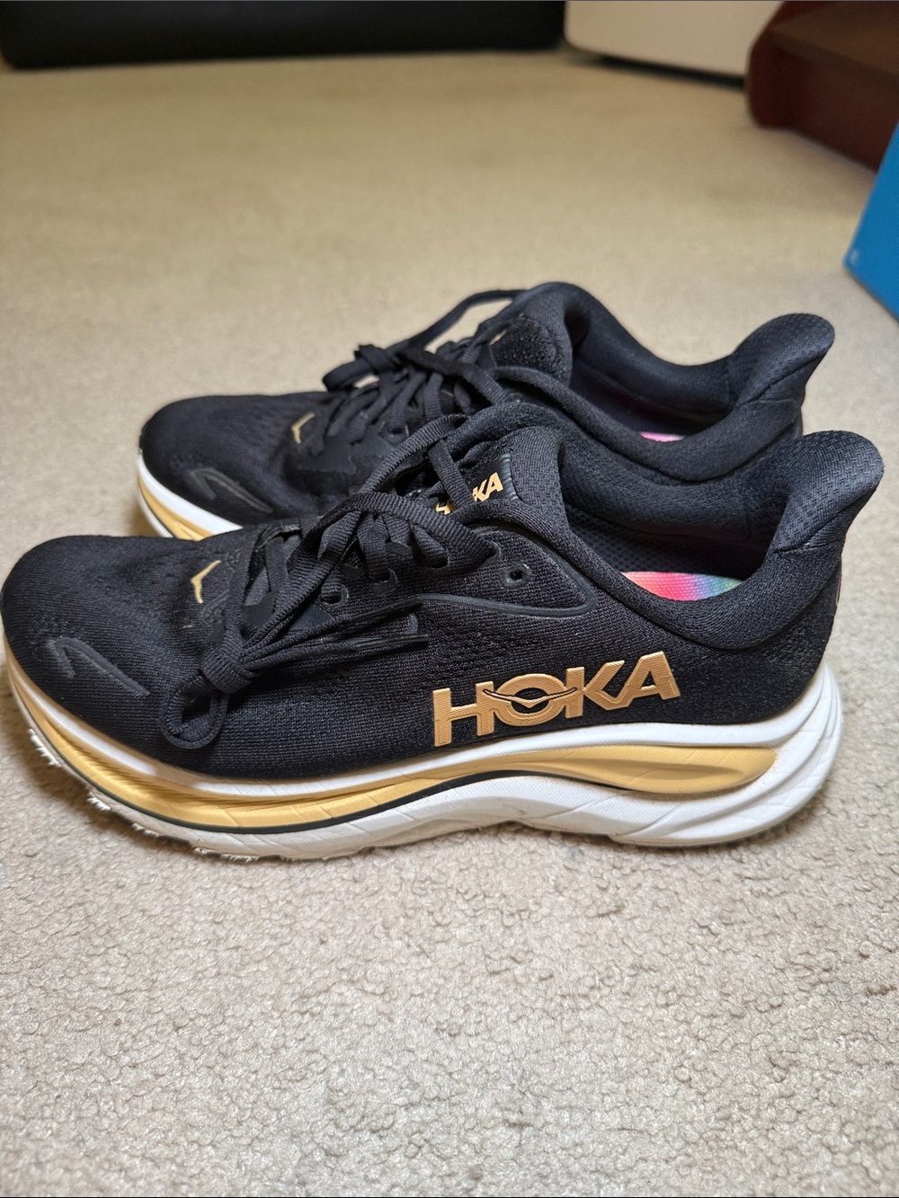 Hoka Black and Gold Women's Athletic Running Shoes - Picture 3 of 13